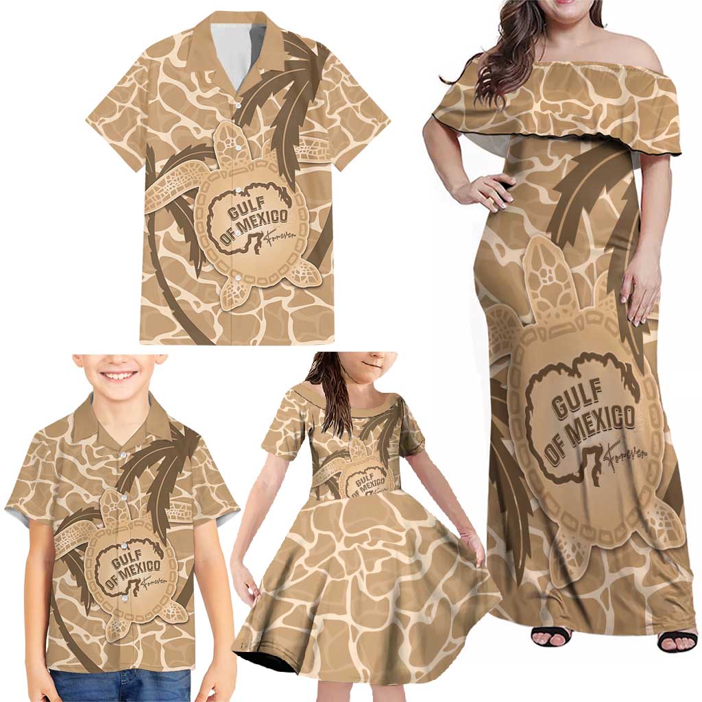 Gulf of Mexico Forever Family Matching Off Shoulder Maxi Dress and Hawaiian Shirt Mexican Turtle Brown Version