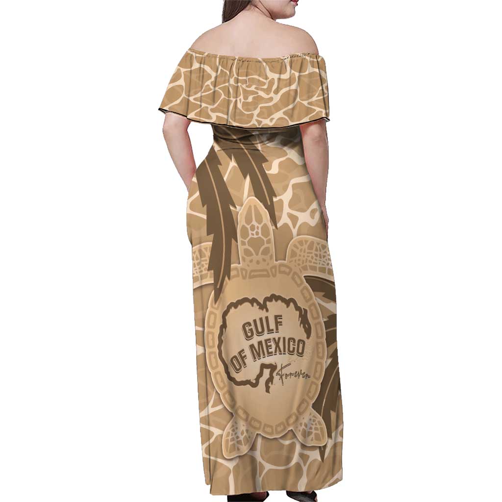 Gulf of Mexico Forever Family Matching Off Shoulder Maxi Dress and Hawaiian Shirt Mexican Turtle Brown Version