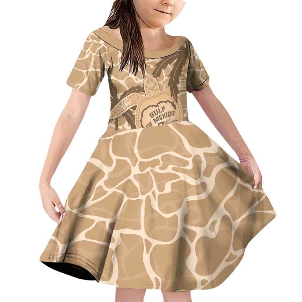 Gulf of Mexico Forever Family Matching Off Shoulder Short Dress and Hawaiian Shirt Mexican Turtle Brown Version