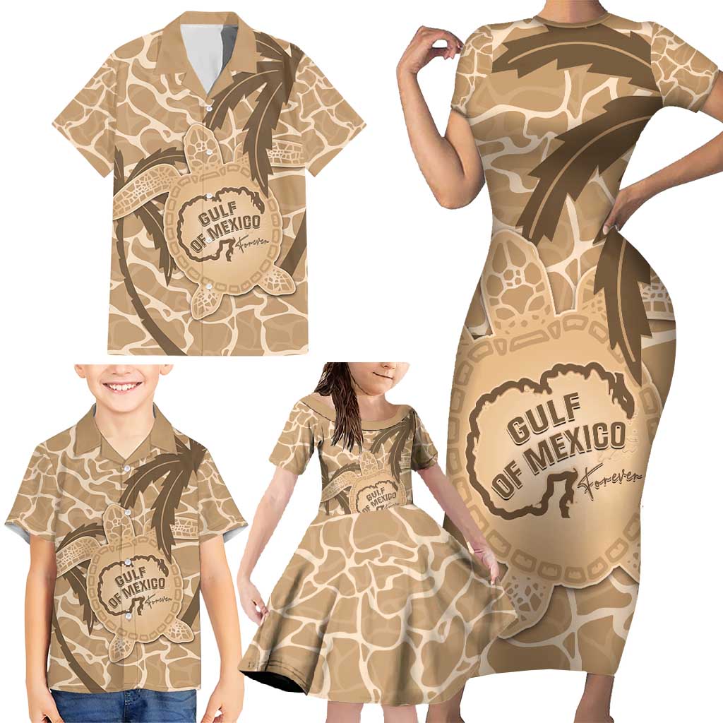 Gulf of Mexico Forever Family Matching Short Sleeve Bodycon Dress and Hawaiian Shirt Mexican Turtle Brown Version