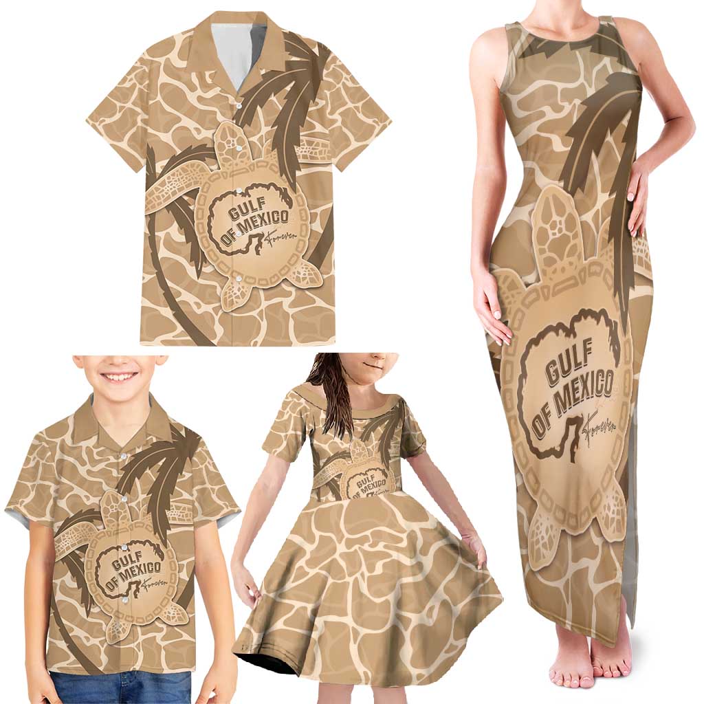 Gulf of Mexico Forever Family Matching Tank Maxi Dress and Hawaiian Shirt Mexican Turtle Brown Version