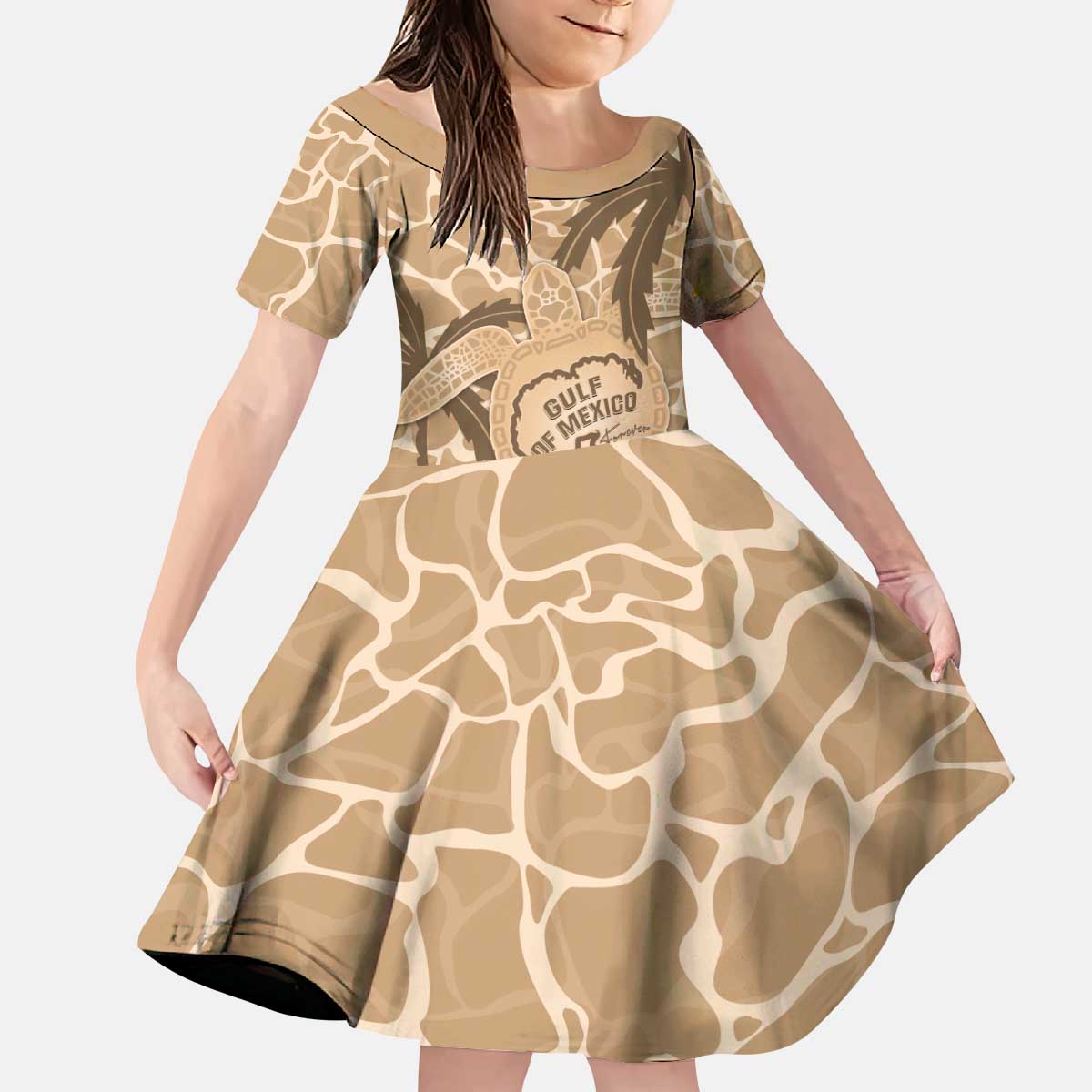 Gulf of Mexico Forever Kid Short Sleeve Dress Mexican Turtle Brown Version