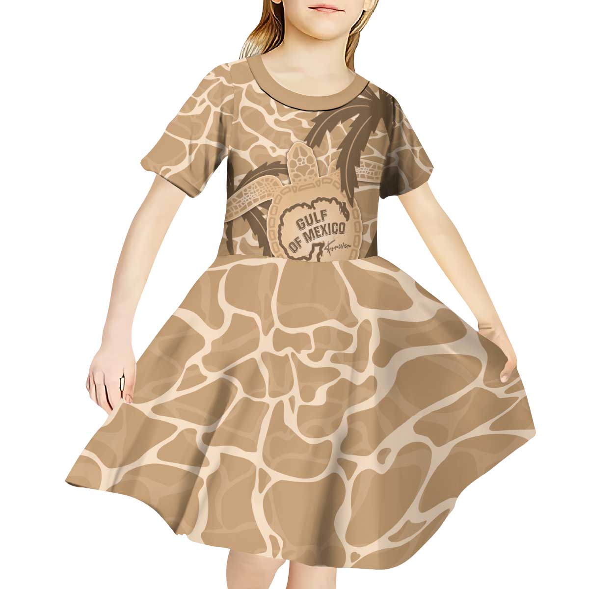Gulf of Mexico Forever Kid Short Sleeve Dress Mexican Turtle Brown Version