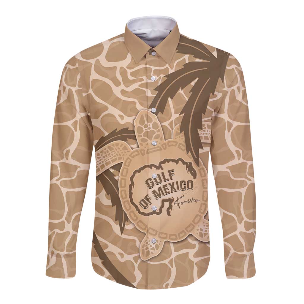 Gulf of Mexico Forever Long Sleeve Button Shirt Mexican Turtle Brown Version