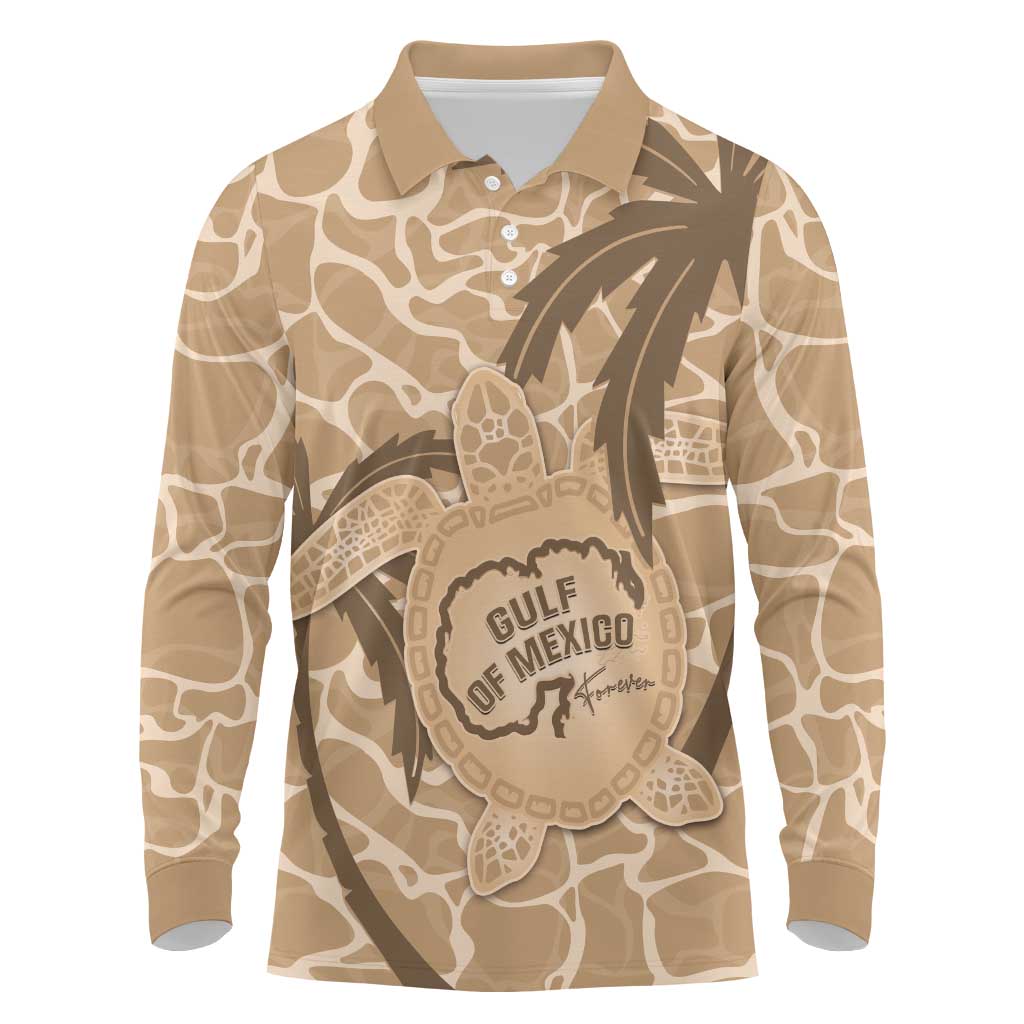 Gulf of Mexico Forever Long Sleeve Polo Shirt Mexican Turtle Brown Version