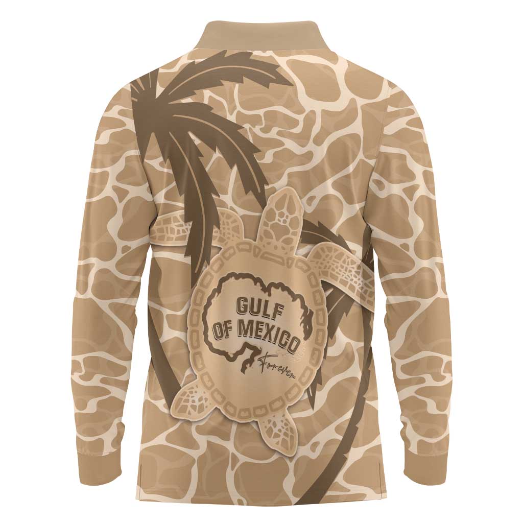 Gulf of Mexico Forever Long Sleeve Polo Shirt Mexican Turtle Brown Version