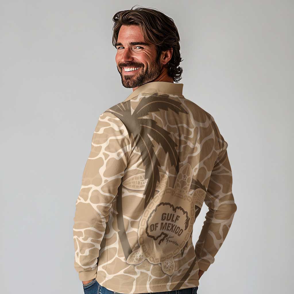 Gulf of Mexico Forever Long Sleeve Polo Shirt Mexican Turtle Brown Version