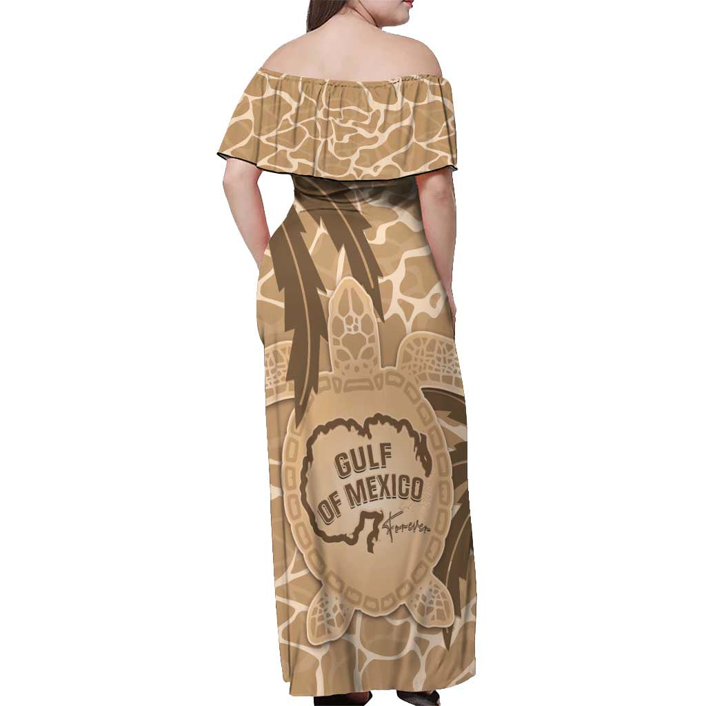 Gulf of Mexico Forever Off Shoulder Maxi Dress Mexican Turtle Brown Version