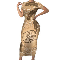 Gulf of Mexico Forever Short Sleeve Bodycon Dress Mexican Turtle Brown Version