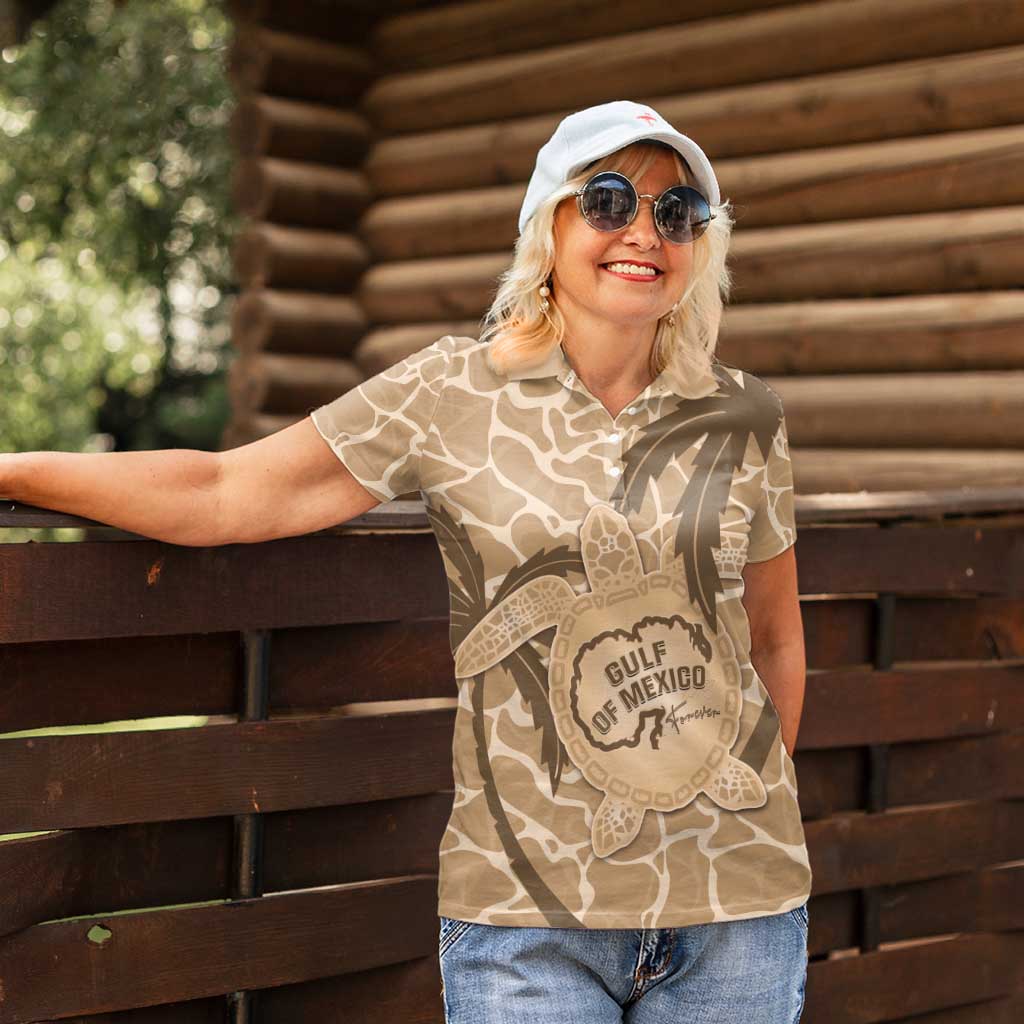 Gulf of Mexico Forever Women Polo Shirt Mexican Turtle Brown Version
