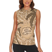 Gulf of Mexico Forever Women Sleeveless Polo Shirt Mexican Turtle Brown Version