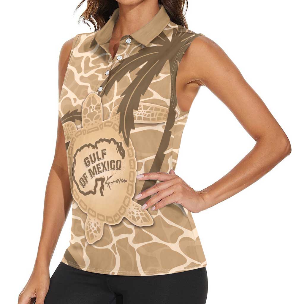 Gulf of Mexico Forever Women Sleeveless Polo Shirt Mexican Turtle Brown Version