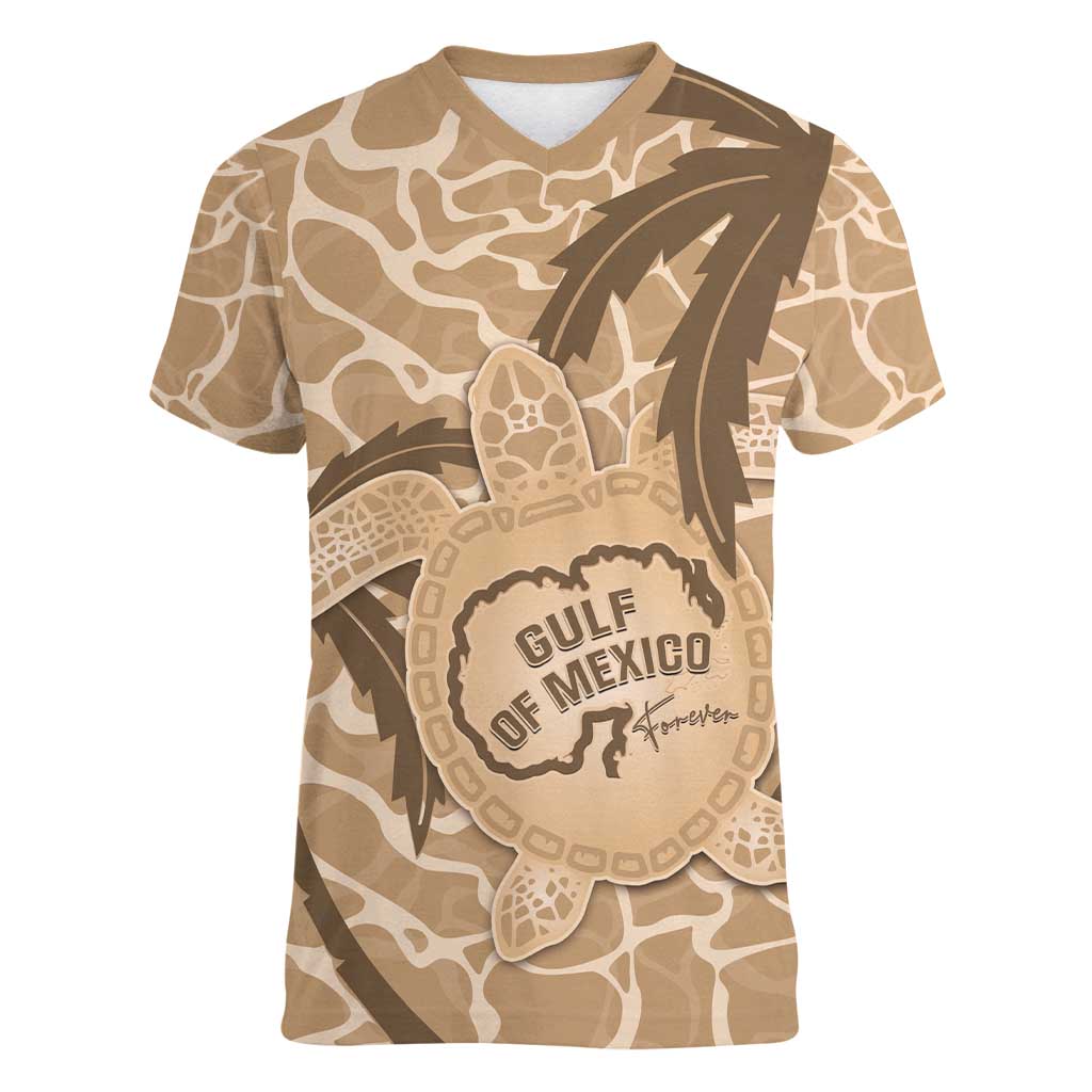 Gulf of Mexico Forever Women V-Neck T-Shirt Mexican Turtle Brown Version