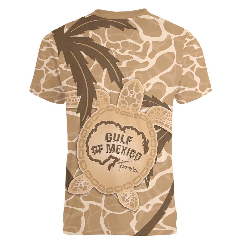 Gulf of Mexico Forever Women V-Neck T-Shirt Mexican Turtle Brown Version