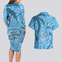 Gulf of Mexico Forever Couples Matching Long Sleeve Bodycon Dress and Hawaiian Shirt Mexican Turtle Blue Version