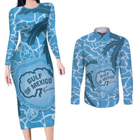 Gulf of Mexico Forever Couples Matching Long Sleeve Bodycon Dress and Long Sleeve Button Shirt Mexican Turtle Blue Version