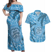 Gulf of Mexico Forever Couples Matching Off Shoulder Maxi Dress and Hawaiian Shirt Mexican Turtle Blue Version