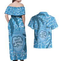 Gulf of Mexico Forever Couples Matching Off Shoulder Maxi Dress and Hawaiian Shirt Mexican Turtle Blue Version