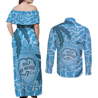 Gulf of Mexico Forever Couples Matching Off Shoulder Maxi Dress and Long Sleeve Button Shirt Mexican Turtle Blue Version