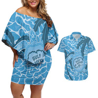 Gulf of Mexico Forever Couples Matching Off Shoulder Short Dress and Hawaiian Shirt Mexican Turtle Blue Version