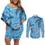 Gulf of Mexico Forever Couples Matching Off Shoulder Short Dress and Long Sleeve Button Shirt Mexican Turtle Blue Version