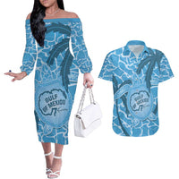Gulf of Mexico Forever Couples Matching Off The Shoulder Long Sleeve Dress and Hawaiian Shirt Mexican Turtle Blue Version