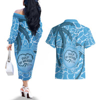 Gulf of Mexico Forever Couples Matching Off The Shoulder Long Sleeve Dress and Hawaiian Shirt Mexican Turtle Blue Version