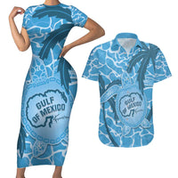 Gulf of Mexico Forever Couples Matching Short Sleeve Bodycon Dress and Hawaiian Shirt Mexican Turtle Blue Version