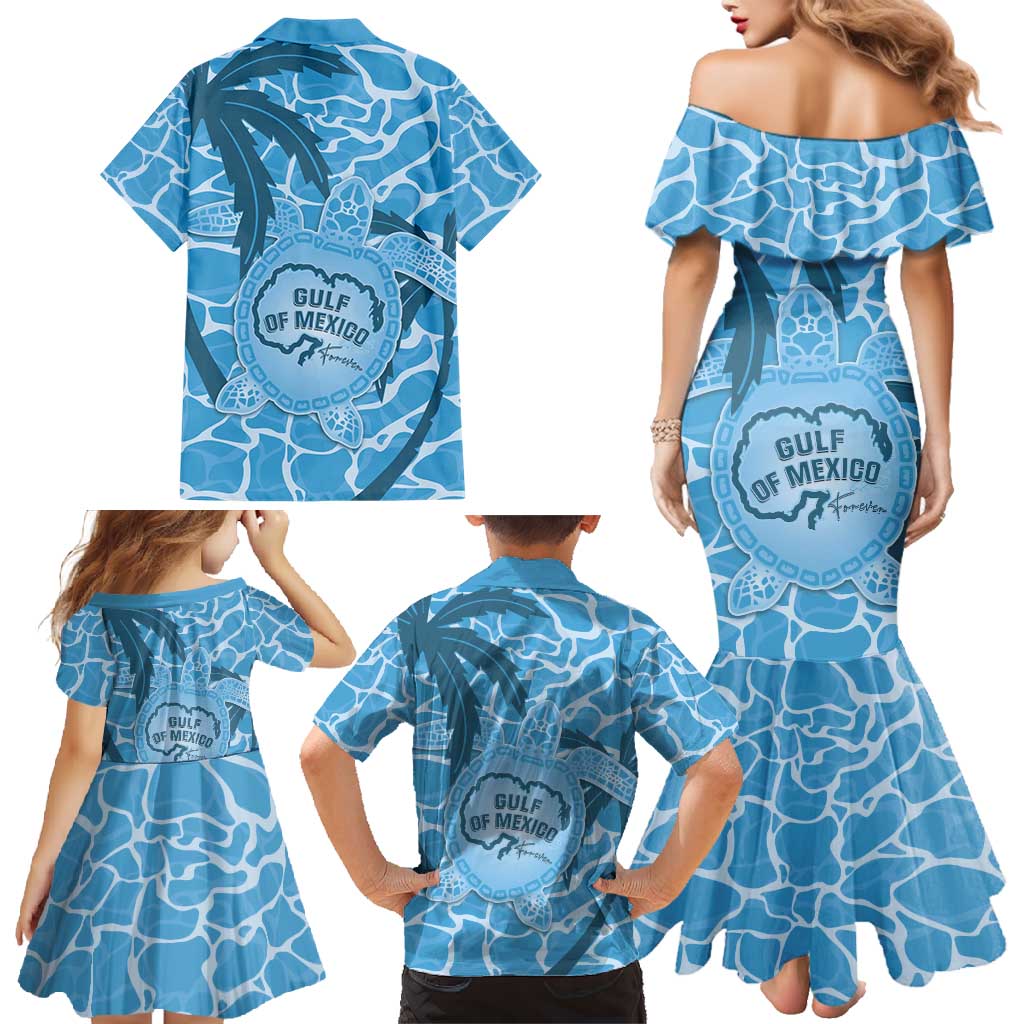 Gulf of Mexico Forever Family Matching Mermaid Dress and Hawaiian Shirt Mexican Turtle Blue Version