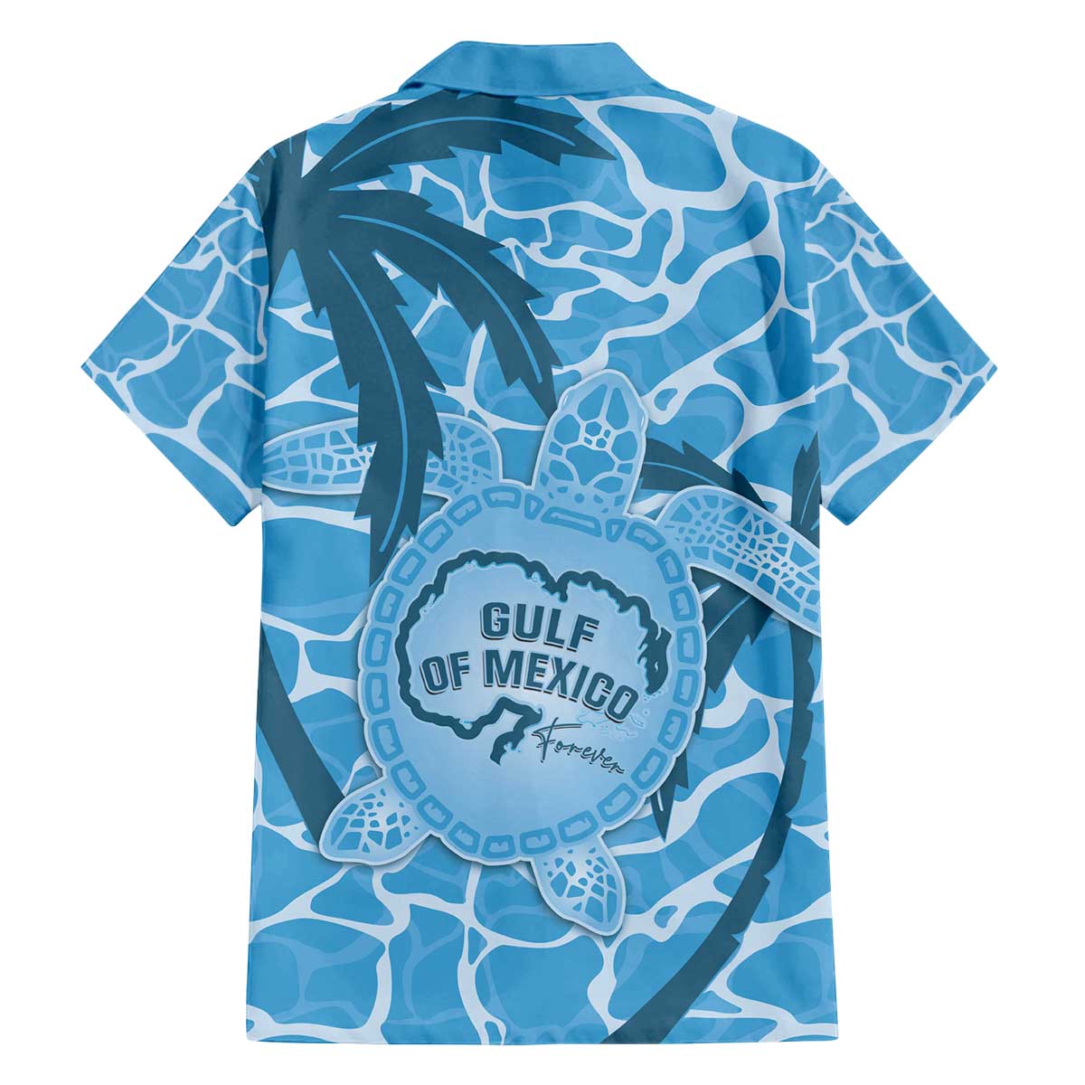 Gulf of Mexico Forever Family Matching Off The Shoulder Long Sleeve Dress and Hawaiian Shirt Mexican Turtle Blue Version