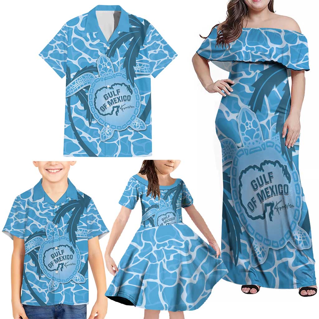 Gulf of Mexico Forever Family Matching Off Shoulder Maxi Dress and Hawaiian Shirt Mexican Turtle Blue Version