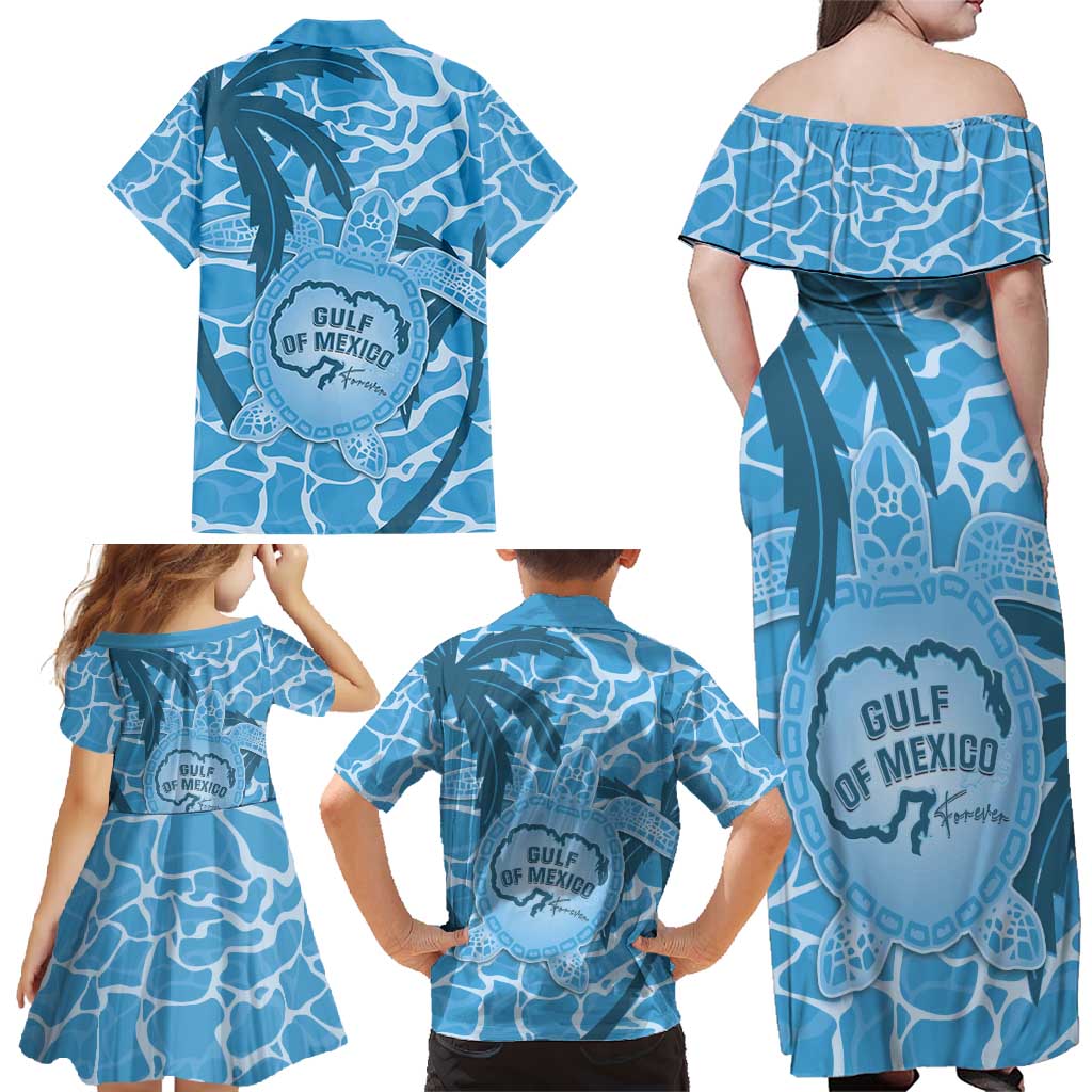 Gulf of Mexico Forever Family Matching Off Shoulder Maxi Dress and Hawaiian Shirt Mexican Turtle Blue Version