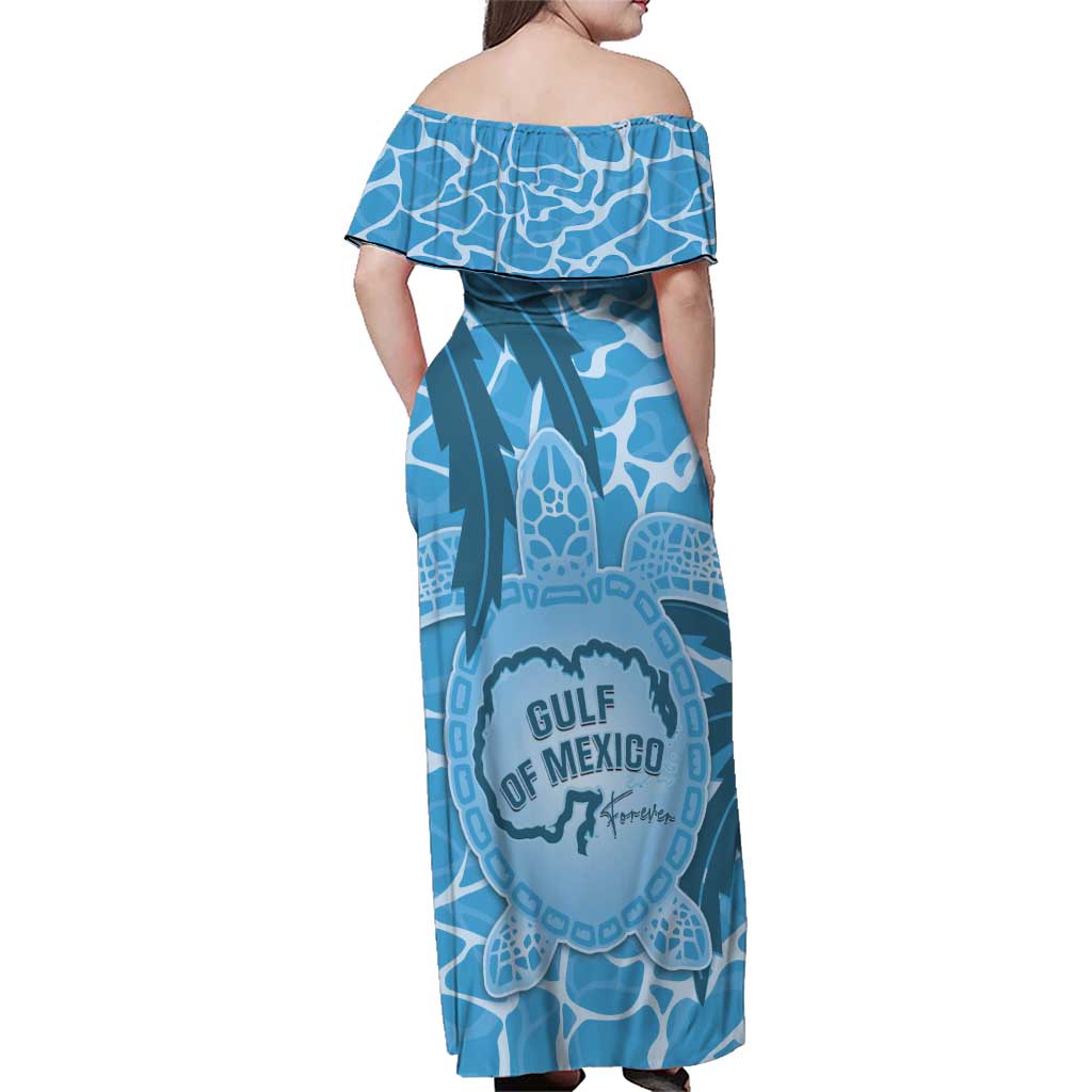 Gulf of Mexico Forever Family Matching Off Shoulder Maxi Dress and Hawaiian Shirt Mexican Turtle Blue Version