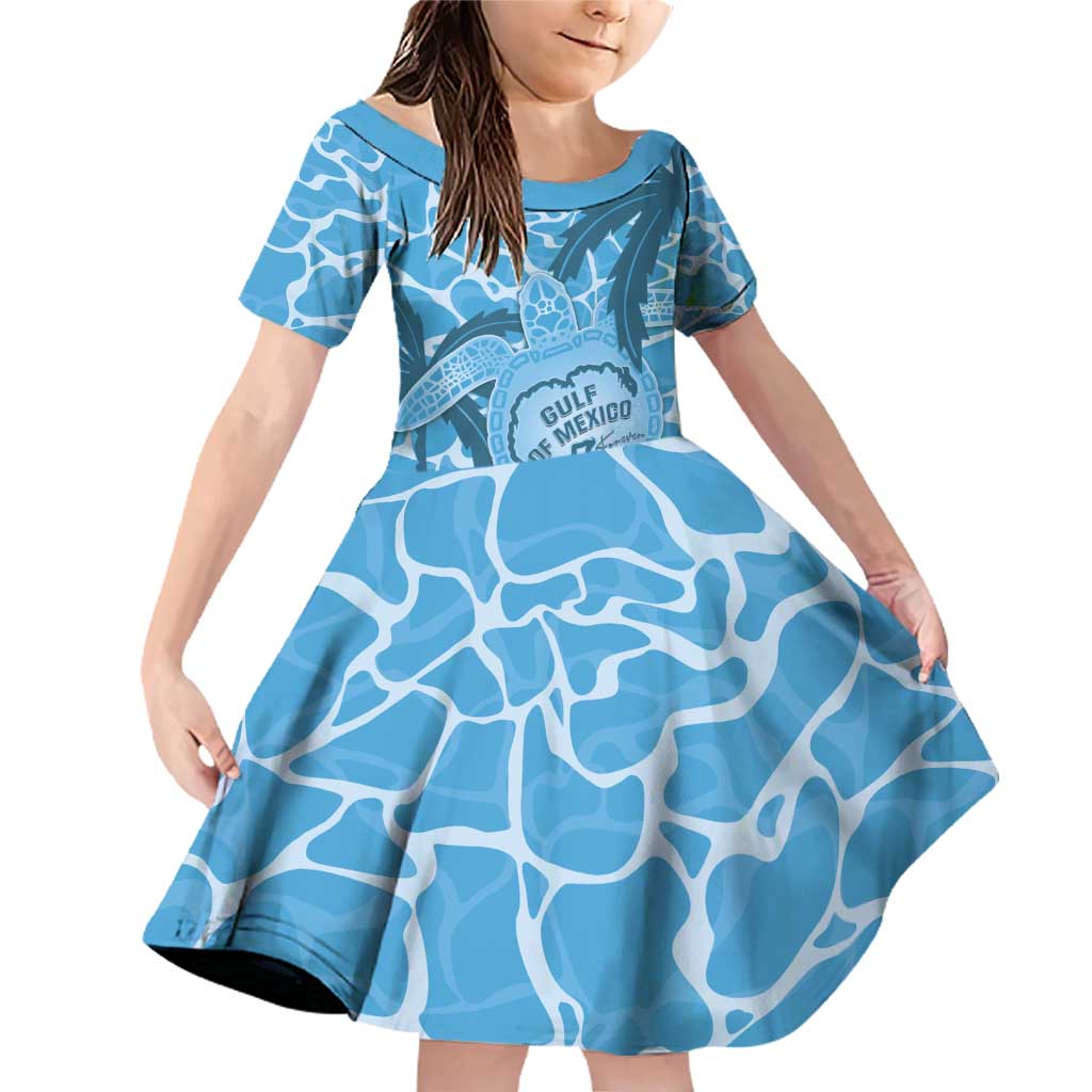 Gulf of Mexico Forever Family Matching Off Shoulder Short Dress and Hawaiian Shirt Mexican Turtle Blue Version