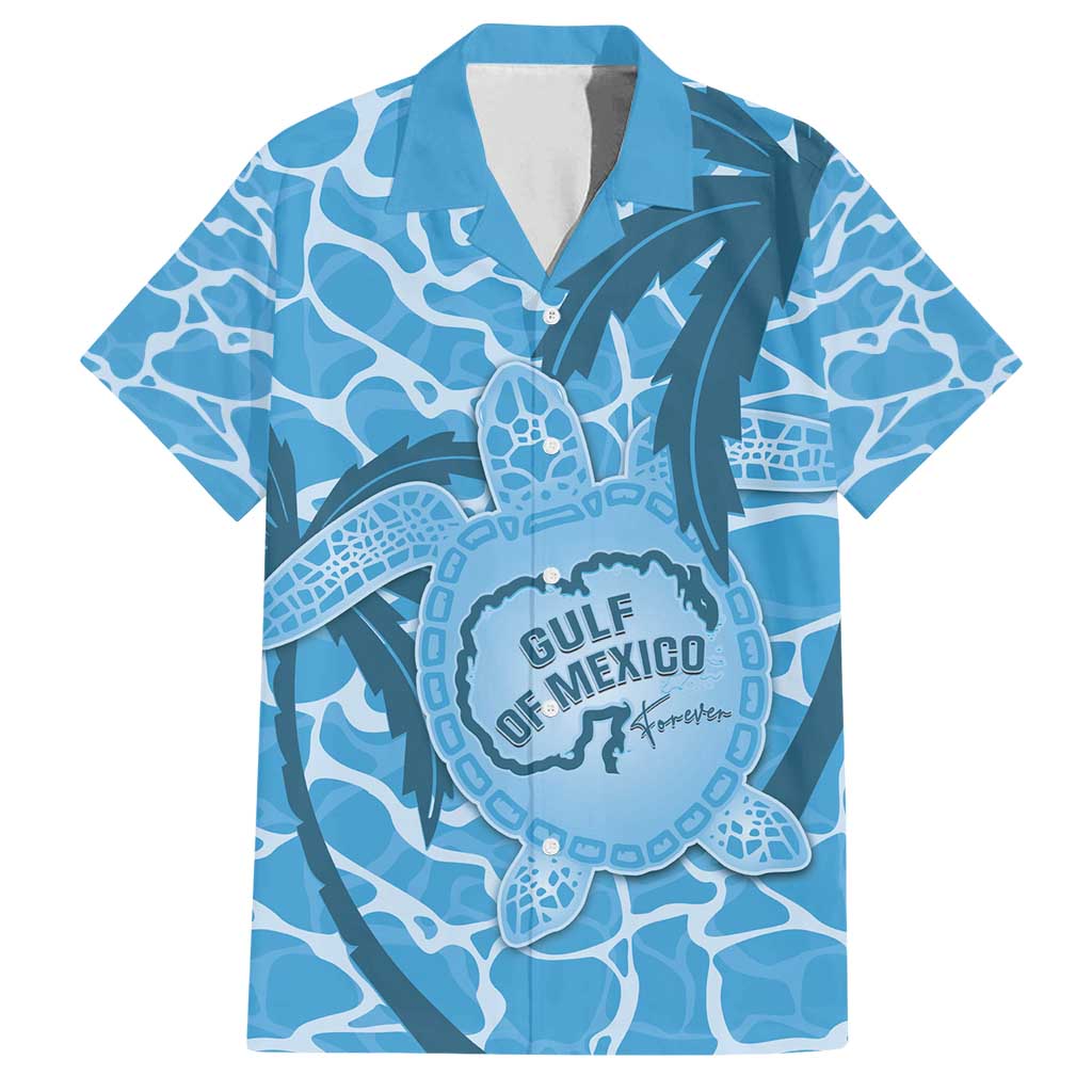 Gulf of Mexico Forever Family Matching Off Shoulder Short Dress and Hawaiian Shirt Mexican Turtle Blue Version