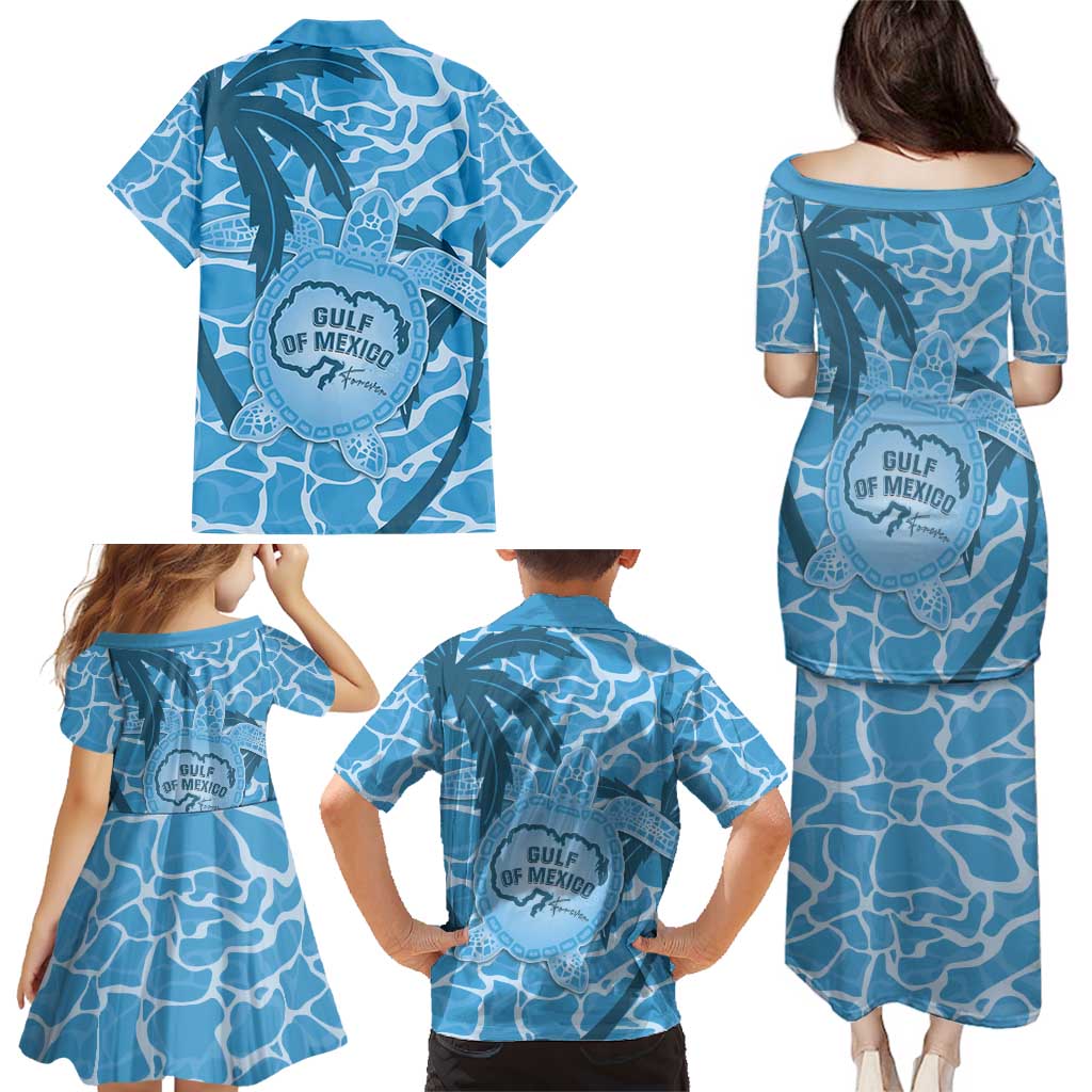 Gulf of Mexico Forever Family Matching Puletasi and Hawaiian Shirt Mexican Turtle Blue Version