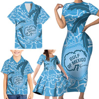 Gulf of Mexico Forever Family Matching Short Sleeve Bodycon Dress and Hawaiian Shirt Mexican Turtle Blue Version
