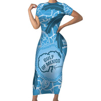 Gulf of Mexico Forever Family Matching Short Sleeve Bodycon Dress and Hawaiian Shirt Mexican Turtle Blue Version