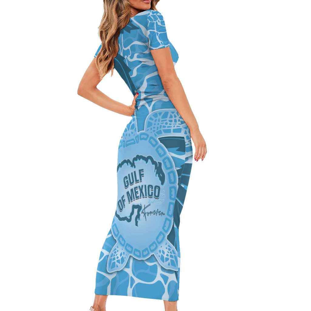 Gulf of Mexico Forever Family Matching Short Sleeve Bodycon Dress and Hawaiian Shirt Mexican Turtle Blue Version