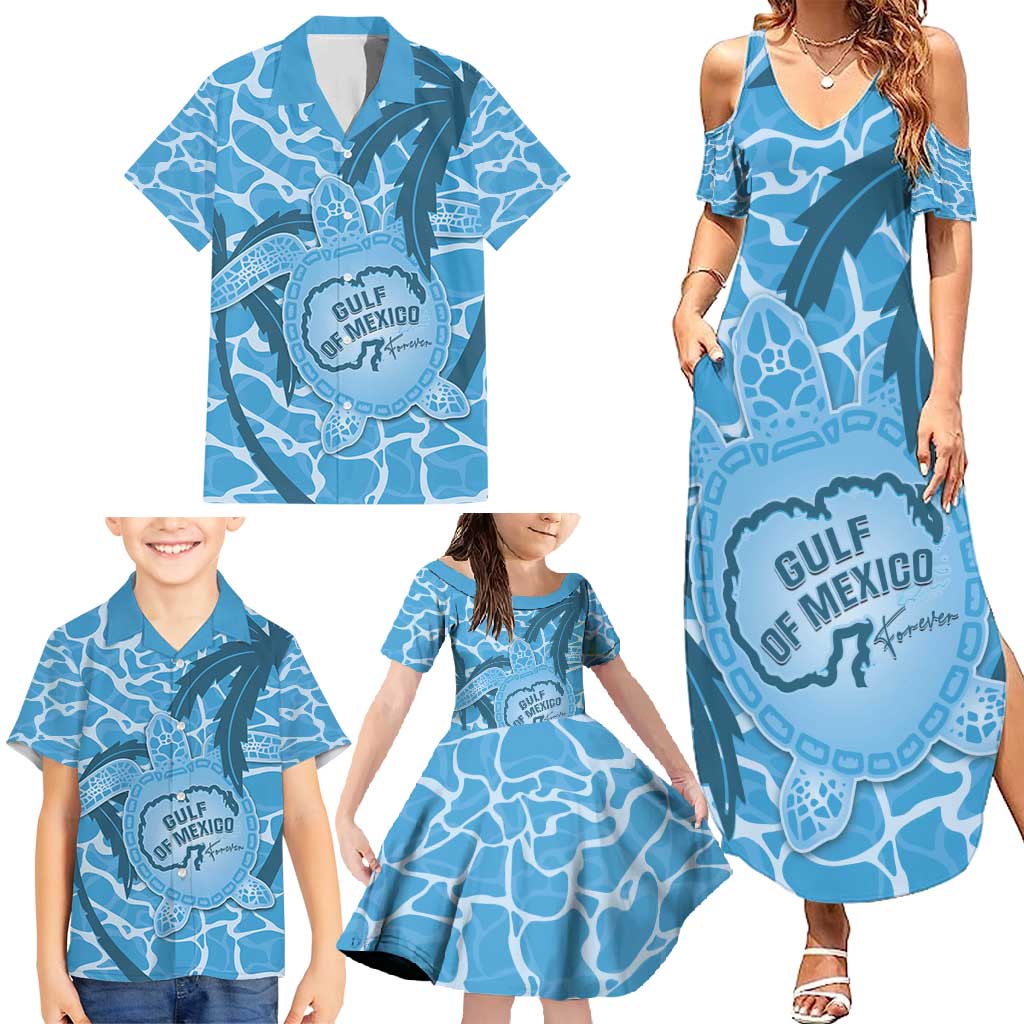 Gulf of Mexico Forever Family Matching Summer Maxi Dress and Hawaiian Shirt Mexican Turtle Blue Version