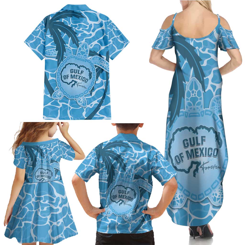Gulf of Mexico Forever Family Matching Summer Maxi Dress and Hawaiian Shirt Mexican Turtle Blue Version