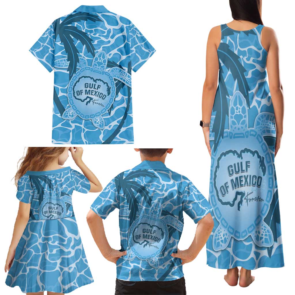 Gulf of Mexico Forever Family Matching Tank Maxi Dress and Hawaiian Shirt Mexican Turtle Blue Version