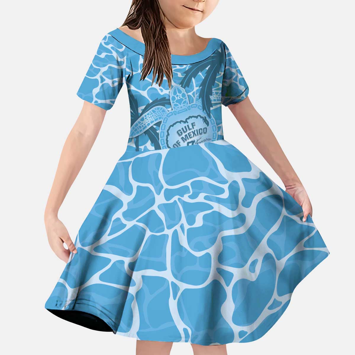 Gulf of Mexico Forever Kid Short Sleeve Dress Mexican Turtle Blue Version