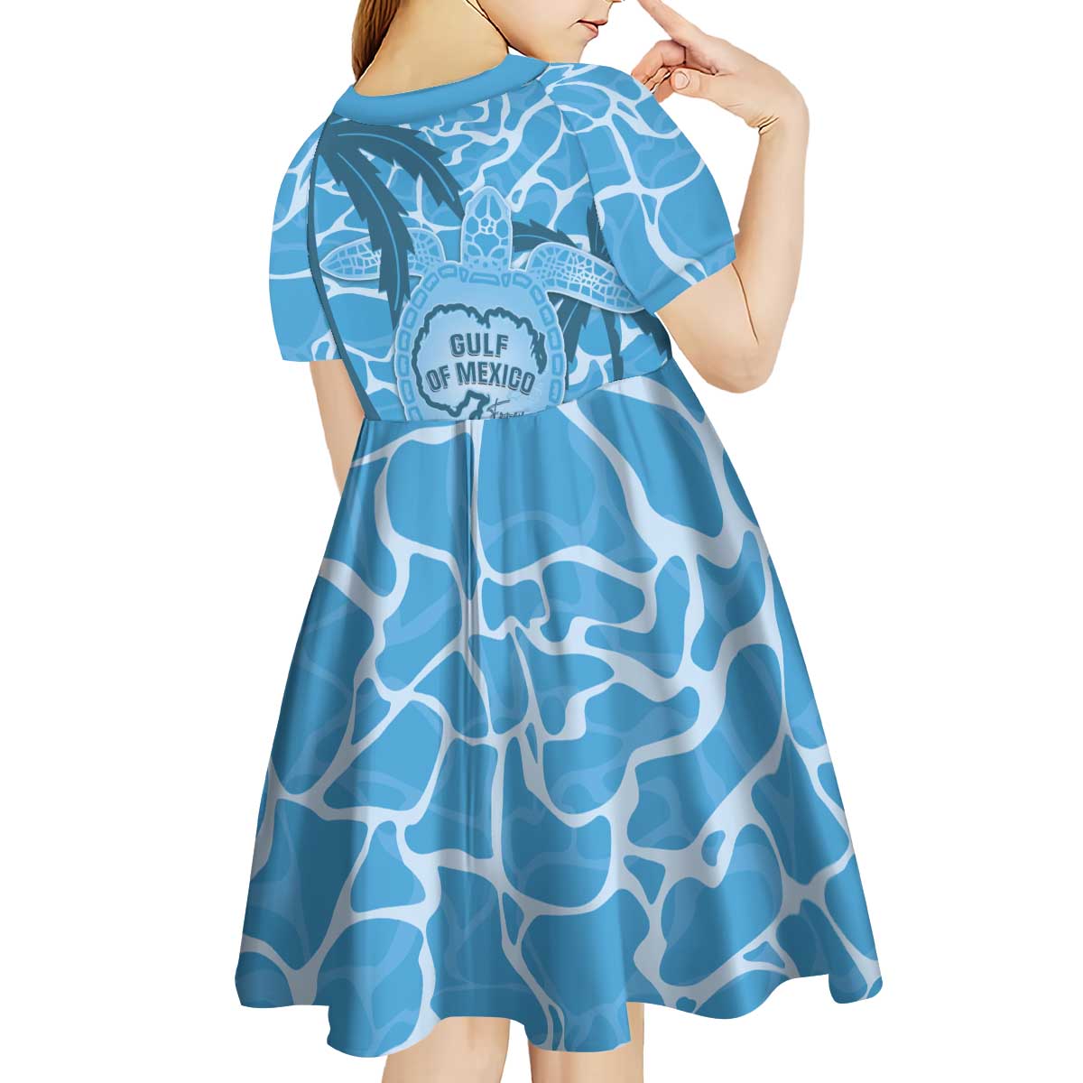 Gulf of Mexico Forever Kid Short Sleeve Dress Mexican Turtle Blue Version
