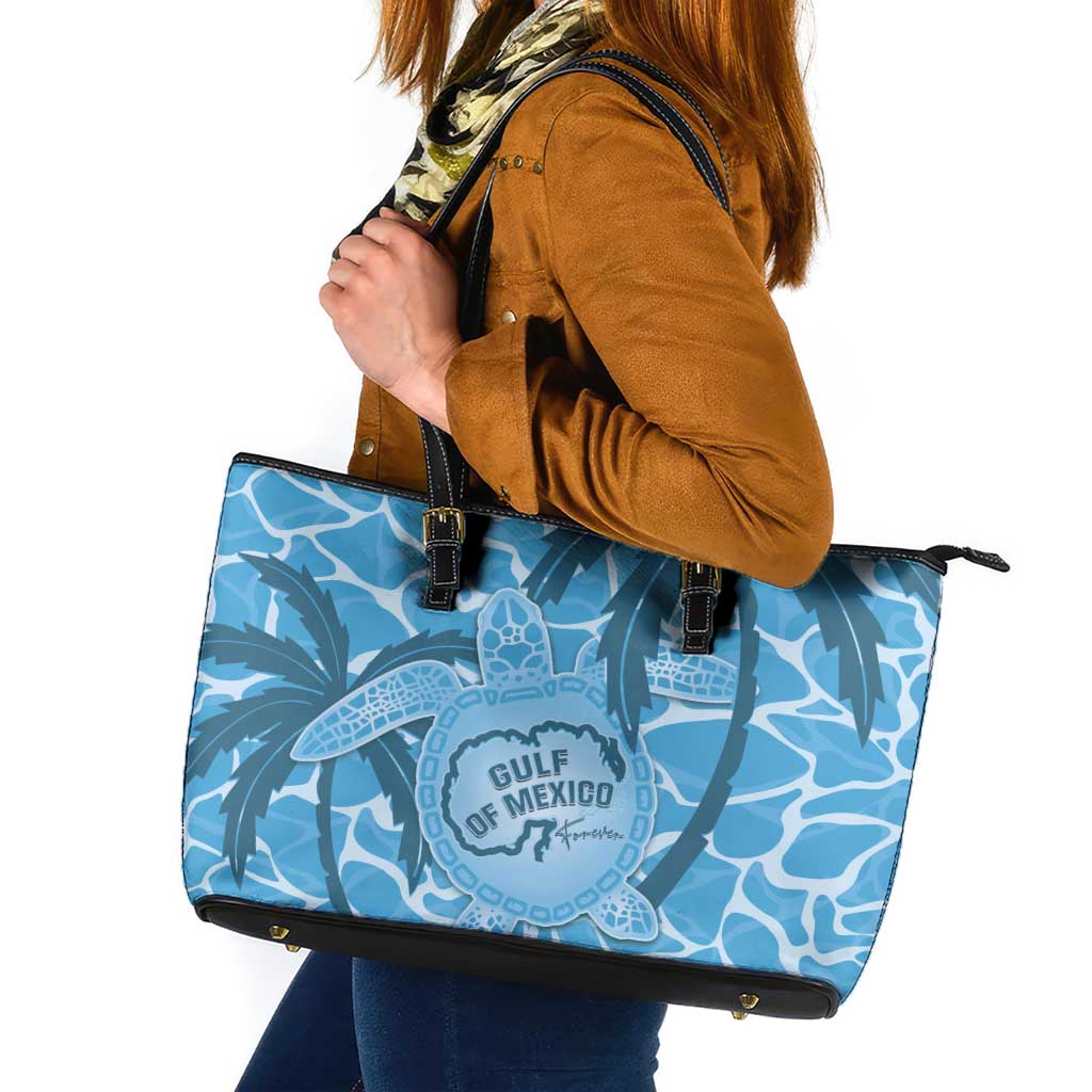 Gulf of Mexico Forever Leather Tote Bag Mexican Turtle Blue Version