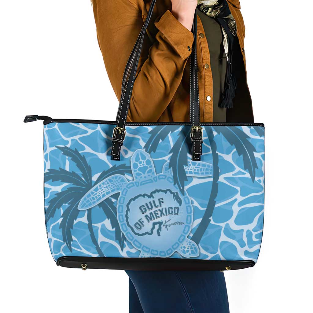 Gulf of Mexico Forever Leather Tote Bag Mexican Turtle Blue Version