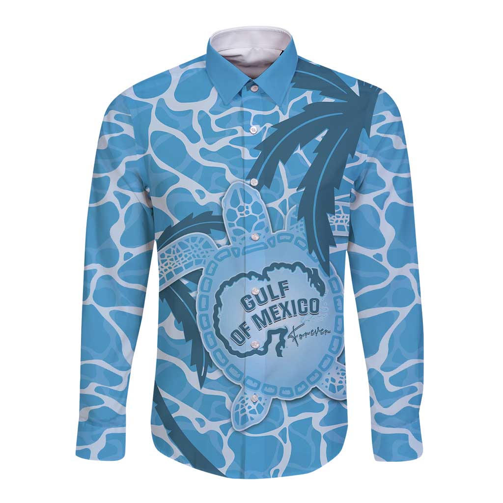 Gulf of Mexico Forever Long Sleeve Button Shirt Mexican Turtle Blue Version