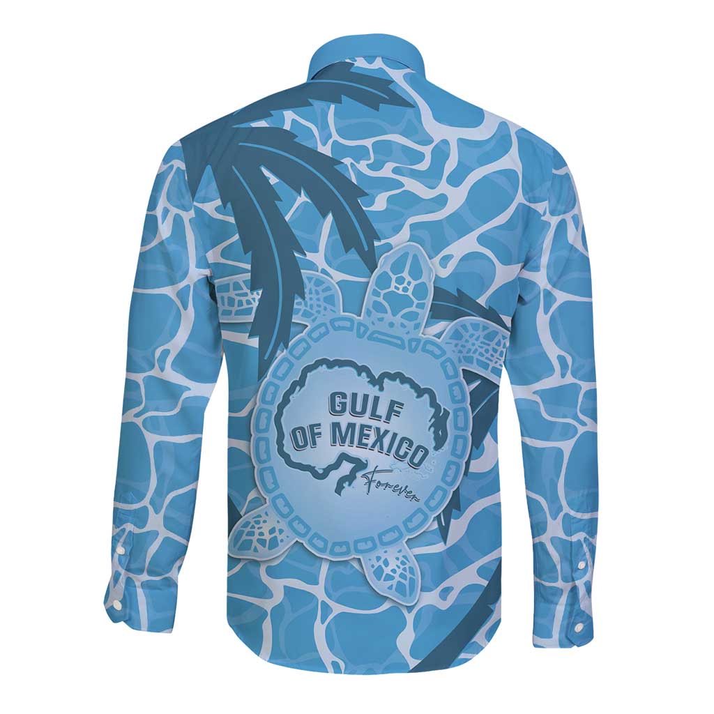 Gulf of Mexico Forever Long Sleeve Button Shirt Mexican Turtle Blue Version