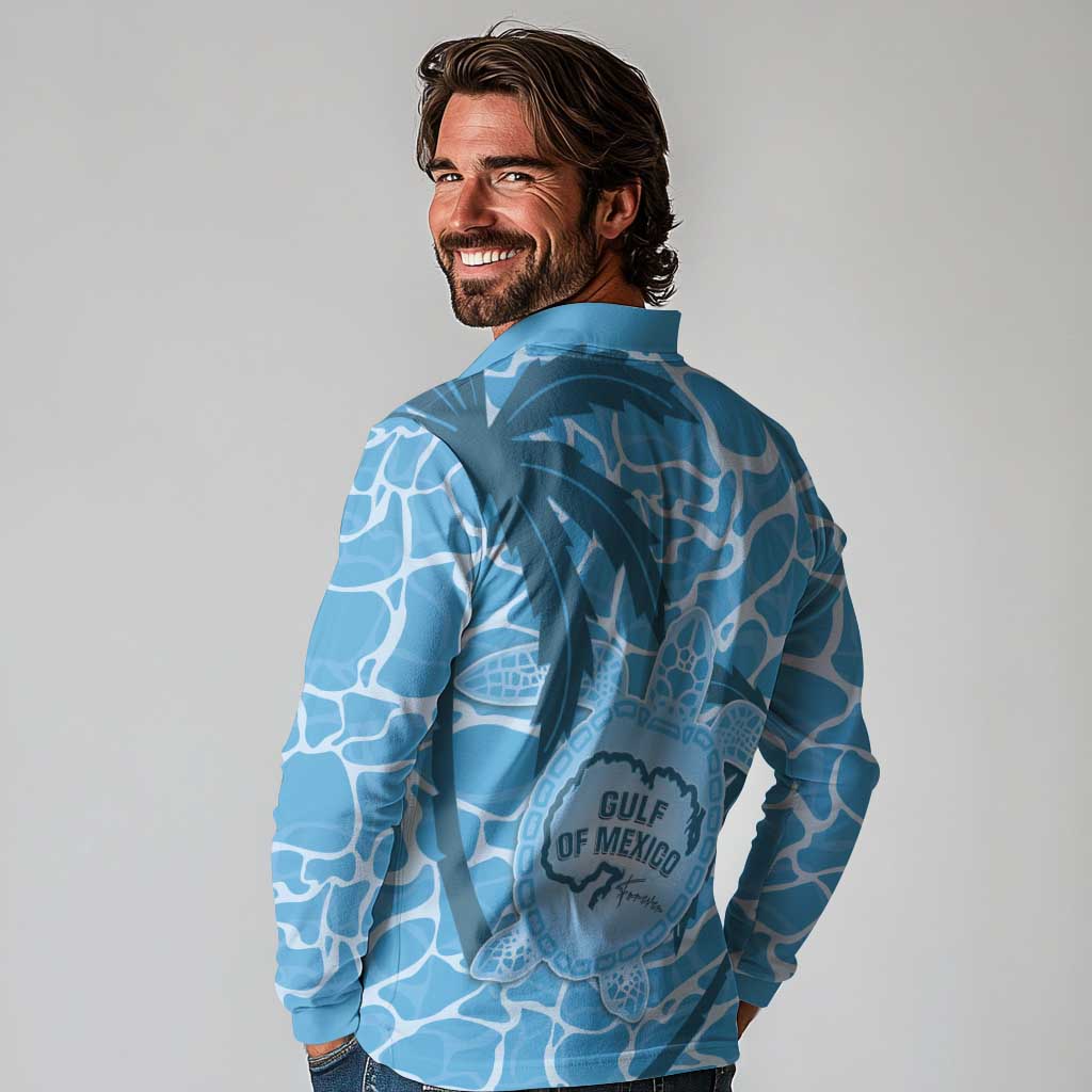 Gulf of Mexico Forever Long Sleeve Polo Shirt Mexican Turtle Blue Version