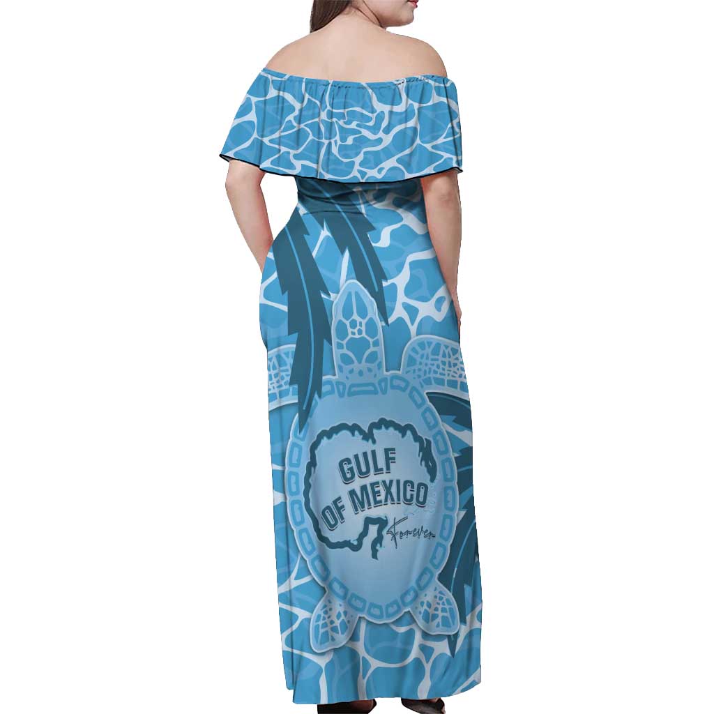 Gulf of Mexico Forever Off Shoulder Maxi Dress Mexican Turtle Blue Version